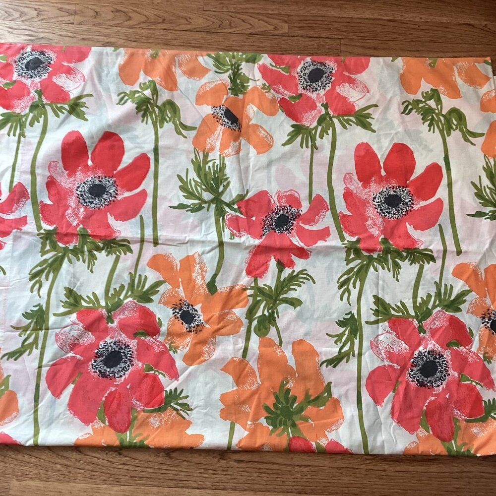 VTG Vera Collection Burlington Full Flat Sheet Floral Anemone Poppies Retro MCM